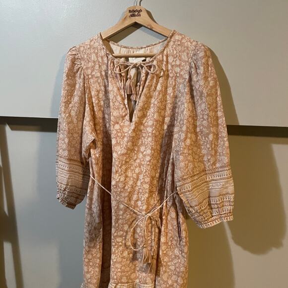 Cleobella Rosy Mini Dress SZ LARGE Tamil Block Print Peasant Bohemian $198 EUC - Picture 12 of 15
